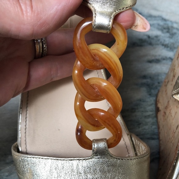 Prada vintage 90’s cork wedge heels metallic leather tortoiseshell look links 8 - Picture 4 of 11